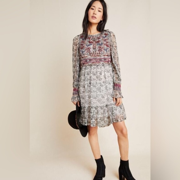 Anthropologie Giselle Beaded Tunic Chiffon Dress - Picture 1 of 9